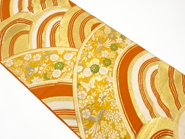 JAPANESE KIMONO / ANTIQUE FUKURO OBI / SILK / WOVEN BUTTERFLY & FLOWER